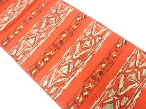 リサイクル　横段に抽象模様織出し名古屋帯